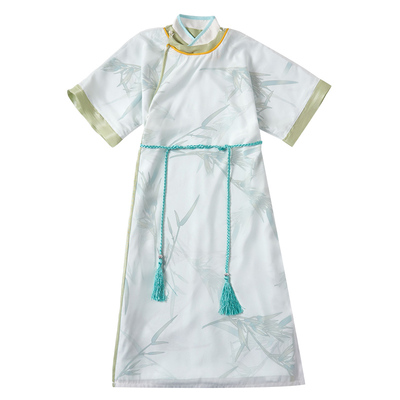 青荷繁花男童唐装李白诗朗诵服装