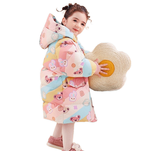 康博女童羽绒服中长款宝宝可爱新款儿童加厚保暖洋气外出童装冬季