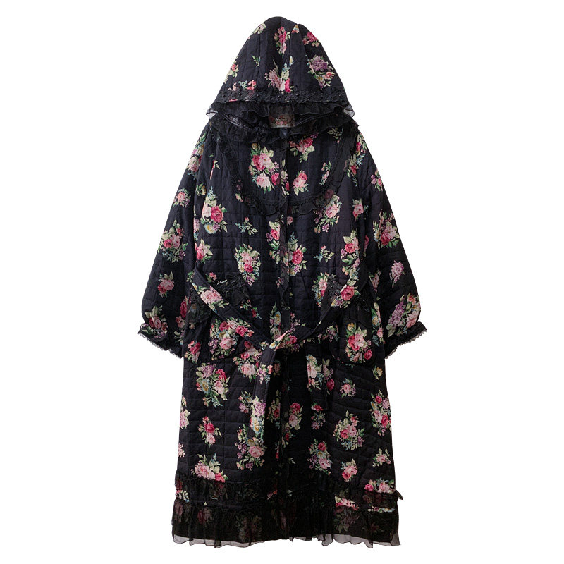 虫音桑蚕丝棉服女中年妈妈时尚百搭黑色显瘦轻盈保暖棉衣棉袄外套
