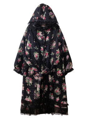 虫音桑蚕丝棉服女中年妈妈时尚百搭黑色显瘦轻盈保暖棉衣棉袄外套