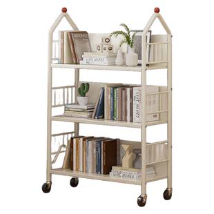 铁艺移动书架落地学生儿童家用简易书柜多层可带轮绘本收纳置物架