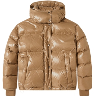 CNC品牌女装冬季新款亮面羽绒服女短款连帽90鸭绒加厚面包服