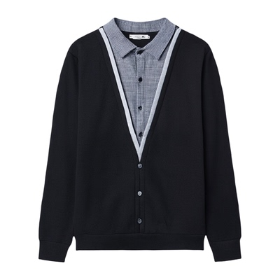 经典假两件宽松加大码长袖t恤