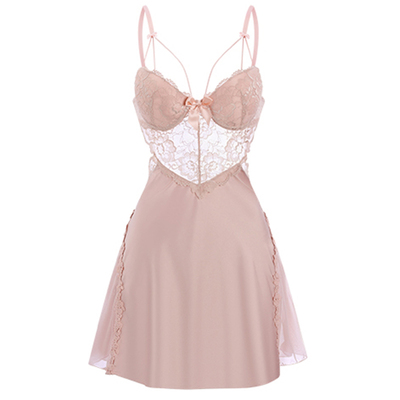 带胸垫蕾丝性感睡衣吊带睡裙
