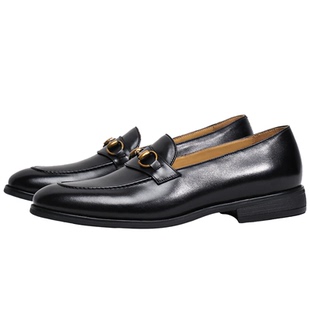 优100英伦潮流商务正装皮鞋休闲男士真皮懒人一脚蹬马衔扣乐福鞋