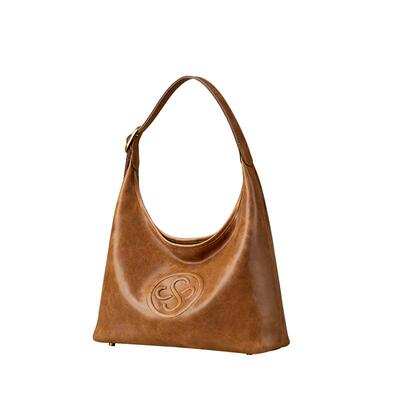 凯撒头层油蜡牛皮秋冬腋下托特包