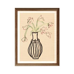 瓶中花》原木风客厅装饰画法式中古风玄关柜挂画小众艺术桌面摆画