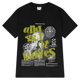 ins重磅小领口t恤男款夏季潮牌纯棉短袖oversize美式复古七分袖bf