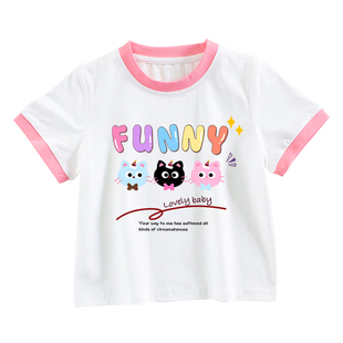 女童夏季短袖T恤儿童猫咪图案衣服宝宝纯棉洋气可爱超萌短袖上衣