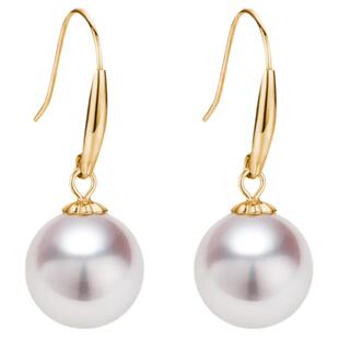 南珠宫一生 真海水珍珠耳环耳钉白色18K金圆强光送妈妈akoya气质