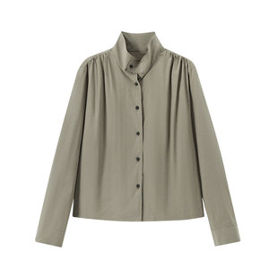SETTE SEVEN·法式立领衬衫2025秋季新款宽松设计感气质开衫上衣
