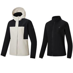 特步迎寒跃冬2026新款春秋加绒休闲外套冲锋衣女款官方旗舰店正品