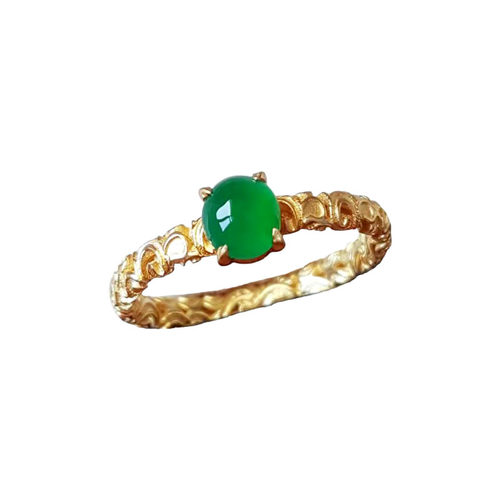 玉戒指缅甸翡翠戒指天然玉石翡翠原石帝王绿翡翠蛋面18k金戒指