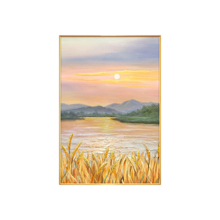 丰收麦田玄关装饰画现代简约入户正对门挂画大芬村油画高级感壁画