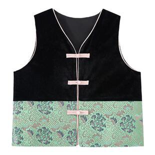 植木新中式女童丝绒马甲2025新款儿童缎面背心秋冬中大童上衣童装