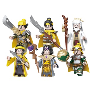 迪库黄巾军系列积木人仔三国小侠张角张梁张宝拼插益智玩具小颗粒