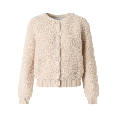 RPB BRAND纯羊毛简约修身短款羊羔毛外套女保暖羊羔绒棒球服夹克