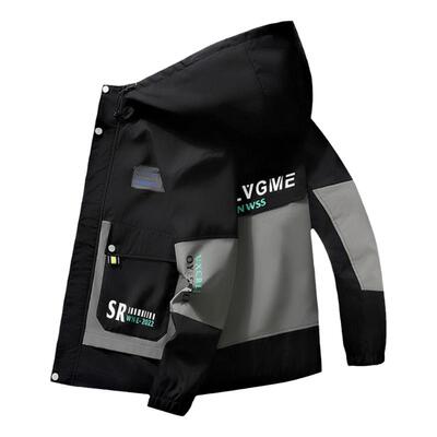 春秋季加绒加厚外套男连帽宽松青少年中学生夹克帅气棉衣男冲锋衣