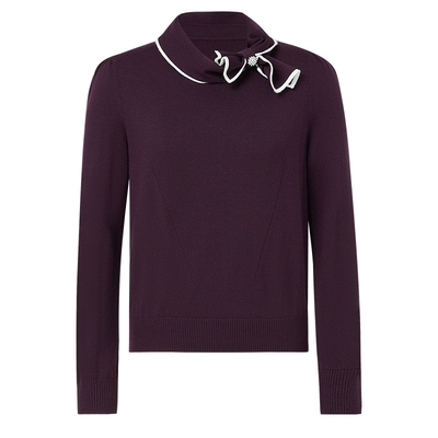 【静奢优雅】NAERSI娜尔思钉珠飘带绵羊毛针织衫2025年冬季新款