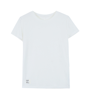 pusumede 休闲chill·白色圆领短袖T恤女夏修身简约正肩针织上衣