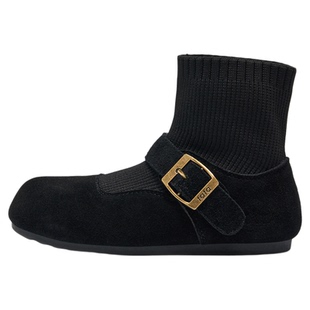 TATA他她童鞋儿童靴子冬款真皮加绒袜靴女童皮靴软底短靴马丁靴