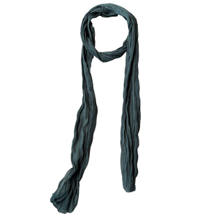 黑色围巾女薄款春秋季百搭窄细长条装饰超长款肌理褶皱棉麻丝巾夏