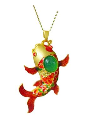 古法鎏金镶嵌冰种帝王绿玉髓年年有余吊坠玛瑙项链配证书礼盒链子