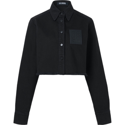 【618狂欢】Raf Simons 秋冬女贴花毛边短款牛仔夹克外套