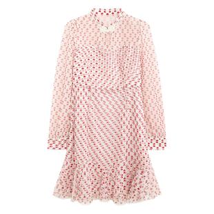 梵凯连衣裙浪漫心形印花春秋甜美气质长袖鱼尾中裙小个子通勤裙子