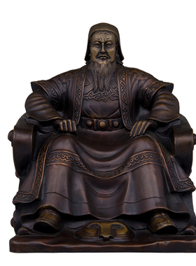 黄铜成吉思汗坐像中式摆件