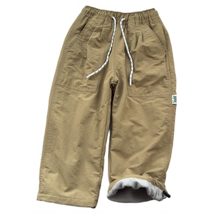 加绒~防泼水~户外登山裤 男童绒内衬双层直筒裤 秋冬阔腿裤薄棉裤