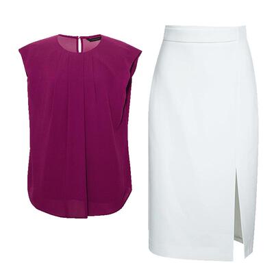 罗衣无袖宽松上衣半身裙通勤套装