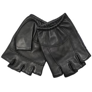 罗欧蒂斯男士半指开车真皮手套秋冬摩托车骑行驾驶露指薄款皮手套