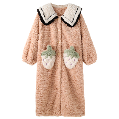 冬季珊瑚绒女士长款草莓家居服