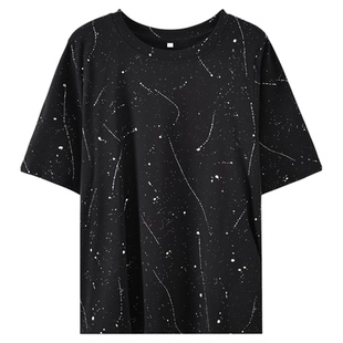 韩式女士宽松大码女装显瘦圆领T恤2026春撒银设计感美式短袖上衣