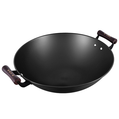 陆川铁锅双耳无涂层不粘炒菜锅