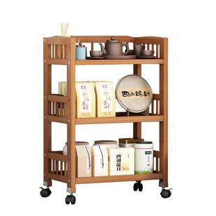 置物架实木可移动小推车茶柜多层收纳架客厅厨房落地简易茶叶架子