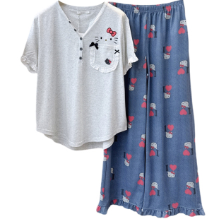 Gill Aimar小熊家正品睡衣女款夏季爱心牛仔裤短袖家居服套装8561