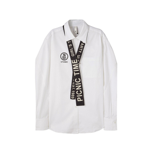 U/TI白色学院风廓感衬衫女配领带棉质休闲潮上衣尤缇2025春季新款