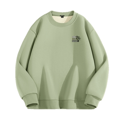 真维斯豆绿色加绒卫衣男加厚