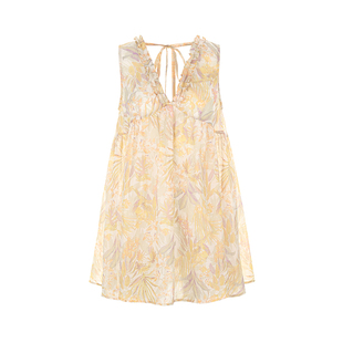 wana try苎麻复古水墨花卉叠穿背心春夏新品黄色温柔韩系上衣女