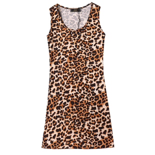 时尚女装新款性感豹纹包臀时尚无袖圆领大码修身女士一步裙连衣裙