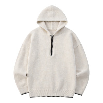 美式半拉链连帽套头针织衫男女同款秋冬外穿慵懒风宽松帽衫毛衣潮