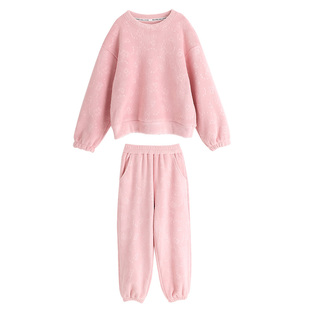 沫沫童装冬装女童洋气套装2025秋冬季新款儿童加绒家居服卫衣裤子