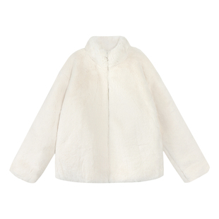 NEVA HU【现货6折】黑色仿皮草毛毛外套女短款高级感毛绒大衣