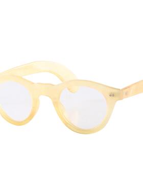 圆形光学眼镜架两颗铆钉饰透明果冻浅黄色动物牛羊角太阳镜墨镜