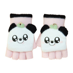 儿童保暖手套秋冬季男孩写字男童半指翻盖学生女孩写作业卡通手套