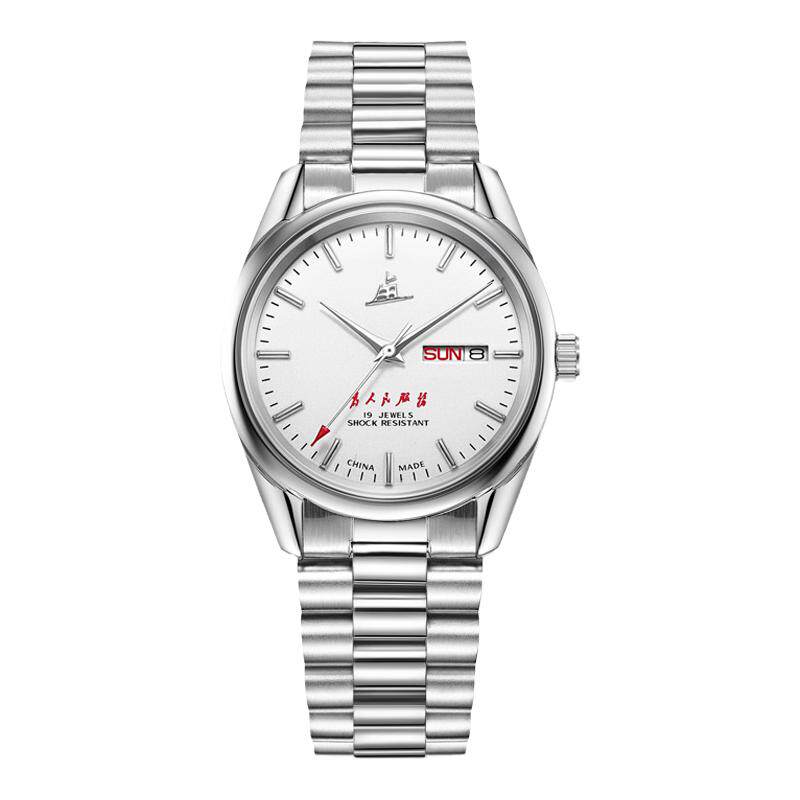 上海老乱牌双历男士简约石英手表全钢防水男表复古时尚典腕表国产