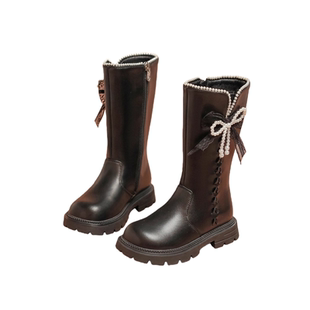 真皮女童靴子2025冬季新款小女孩洋气长筒靴女宝宝加绒保暖公主靴