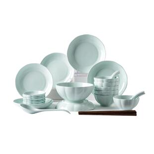 亿嘉中式碗碟套装家用乔迁礼盒青瓷仿宋碗盘碗筷国风宋式美学餐具